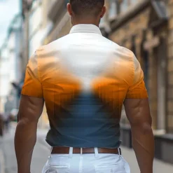 Outlet OUKU Men's Dress Shirt Printed Shirts Geometric Pattern Outdoor Street Blue Orange Green Short Sleeve Turndown Summer Clothing Apparel Print