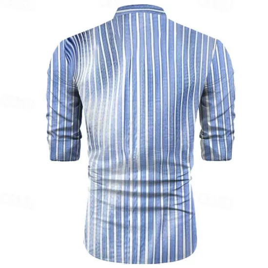 Online OUKU Men's Dress Shirt Printed Shirts Stripe Street Wear to work Royal Blue Blue Gray Long Sleeve Turndown Spring & Summer Clothing Apparel Print