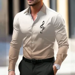 Discount OUKU Men's Dress Shirt Printed Shirts Formal Blue Green Khaki Long Sleeve Turndown Fall Winter Clothing Apparel Print