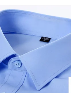 Online OUKU Men's Dress Shirt Solid / Plain Color Wedding Office & Career Light Blue Black White Dark Navy Short Sleeve Shirt Collar Spring & Summer Clothing Apparel