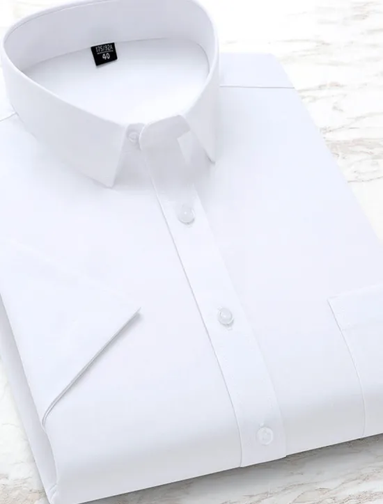 Online OUKU Men's Dress Shirt Solid / Plain Color Wedding Office & Career Light Blue Black White Dark Navy Short Sleeve Shirt Collar Spring & Summer Clothing Apparel