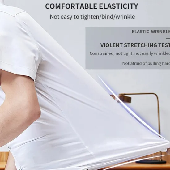 Online OUKU Men's Dress Shirt Stretch Plain Business / Ceremony / Wedding Black White Pink Navy Blue Short Sleeve Collar Summer Spring Clothing Apparel