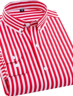 Discount OUKU Men's Dress Shirt Striped Shirt Wrinkle Resistant Stretch Stripes and Plaid Wedding Office & Career Black Yellow Dark Pink Red Long Sleeve Turndown All Seasons Clothing Apparel