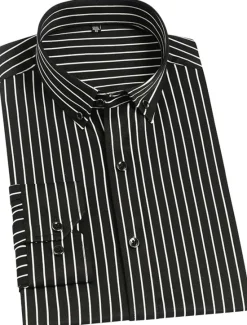 Discount OUKU Men's Dress Shirt Striped Shirt Wrinkle Resistant Stretch Stripes and Plaid Wedding Office & Career Black Yellow Dark Pink Red Long Sleeve Turndown All Seasons Clothing Apparel