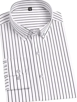 Discount OUKU Men's Dress Shirt Striped Shirt Wrinkle Resistant Stretch Stripes and Plaid Wedding Office & Career Black Yellow Dark Pink Red Long Sleeve Turndown All Seasons Clothing Apparel