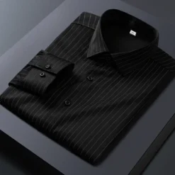 New OUKU Men's Dress Shirt Striped Shirt Non Iron Shirt Wedding Outdoor Black White Gray Long Sleeve Collar Summer Spring Clothing Apparel