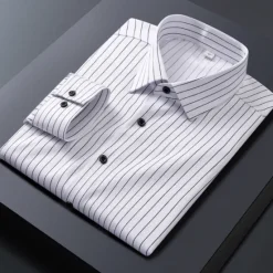 New OUKU Men's Dress Shirt Striped Shirt Non Iron Shirt Wedding Outdoor Black White Gray Long Sleeve Collar Summer Spring Clothing Apparel