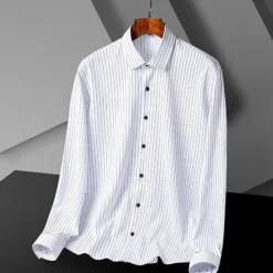 New OUKU Men's Dress Shirt Striped Shirt Non Iron Shirt Wedding Outdoor Black White Gray Long Sleeve Collar Summer Spring Clothing Apparel