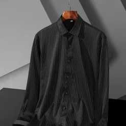 New OUKU Men's Dress Shirt Striped Shirt Non Iron Shirt Wedding Outdoor Black White Gray Long Sleeve Collar Summer Spring Clothing Apparel