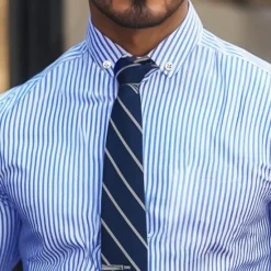 Discount OUKU Men's Dress Shirt Striped Shirt Button Down Shirt Striped Wedding Back to Office Long Sleeve Clothing Apparel Blue