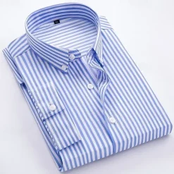 Discount OUKU Men's Dress Shirt Striped Shirt Button Down Shirt Striped Wedding Back to Office Long Sleeve Clothing Apparel Blue