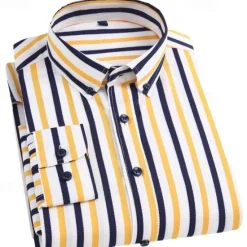 Online OUKU Men's Dress Shirt Striped Shirt Wrinkle Resistant Stretch Wedding Outdoor Light Blue Black Yellow Navy Blue Long Sleeve Collar Summer Spring Clothing Apparel