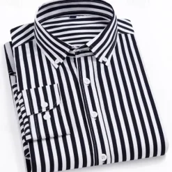 Online OUKU Men's Dress Shirt Striped Shirt Wrinkle Resistant Stretch Wedding Outdoor Light Blue Black Yellow Navy Blue Long Sleeve Collar Summer Spring Clothing Apparel