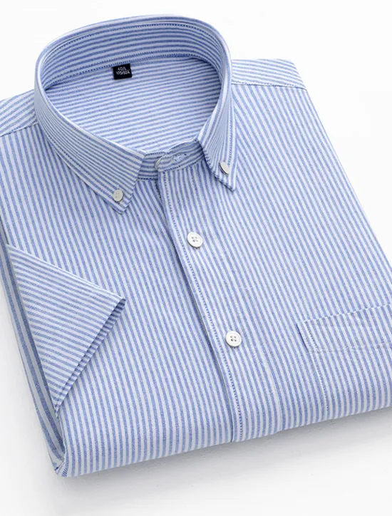 OUKU Men's Dress Shirt Striped Shirt Button Down Shirt Oxford Shirt Stripe Wedding Office & Career Black Light Green Royal Blue Blue Short Sleeve Shirt Collar Summer Clothing Apparel Print