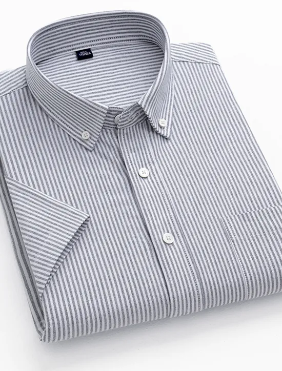 OUKU Men's Dress Shirt Striped Shirt Button Down Shirt Oxford Shirt Stripe Wedding Office & Career Black Light Green Royal Blue Blue Short Sleeve Shirt Collar Summer Clothing Apparel Print