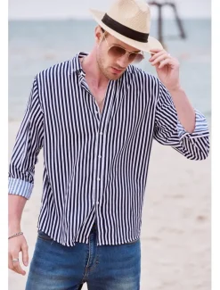 Discount OUKU Men's Dress Shirt Striped Shirt Button Down Shirt Collared Shirt Striped Wedding Back to Office Black White Red Navy Blue Long Sleeve Clothing Apparel