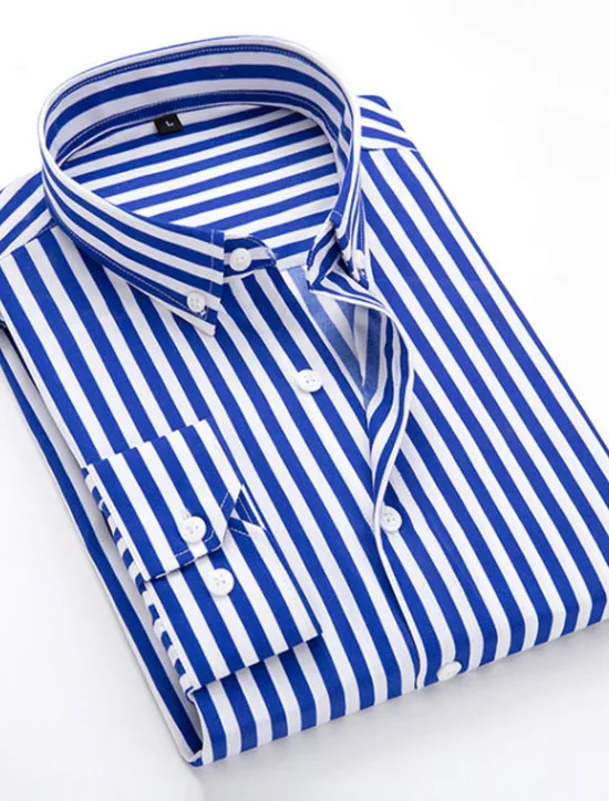 OUKU Men's Dress Shirt Striped Shirt Button Down Shirt Collared Shirt Striped Wedding Daily Black White Red Navy Blue Long Sleeve Classic Collar Clothing Apparel