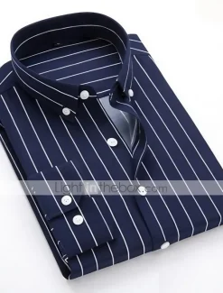 OUKU Men's Dress Shirt Striped Shirt Button Down Shirt Collared Shirt Striped Wedding Daily Black White Red Navy Blue Long Sleeve Classic Collar Clothing Apparel