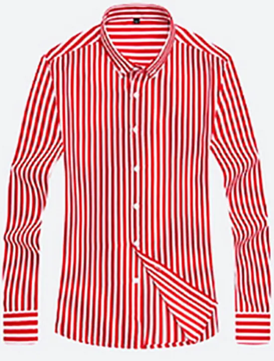 OUKU Men's Dress Shirt Striped Shirt Button Down Shirt Collared Shirt Striped Wedding Daily Black White Red Navy Blue Long Sleeve Classic Collar Clothing Apparel