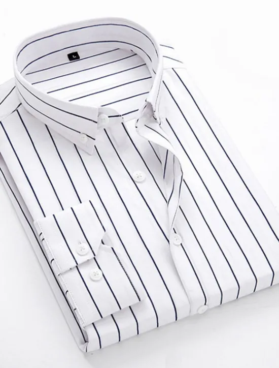 OUKU Men's Dress Shirt Striped Shirt Button Down Shirt Collared Shirt Striped Wedding Daily Black White Red Navy Blue Long Sleeve Classic Collar Clothing Apparel