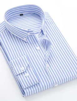 OUKU Men's Dress Shirt Striped Shirt Button Down Shirt Collared Shirt Striped Wedding Daily Black White Red Navy Blue Long Sleeve Classic Collar Clothing Apparel