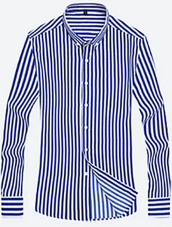 OUKU Men's Dress Shirt Striped Shirt Button Down Shirt Collared Shirt Striped Wedding Daily Black White Red Navy Blue Long Sleeve Classic Collar Clothing Apparel