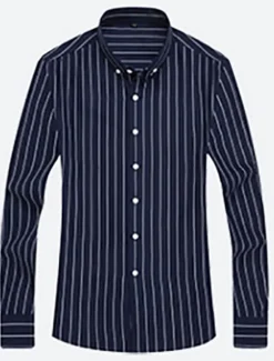 OUKU Men's Dress Shirt Striped Shirt Button Down Shirt Collared Shirt Striped Wedding Daily Black White Red Navy Blue Long Sleeve Classic Collar Clothing Apparel