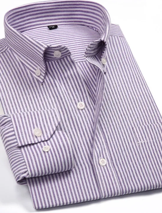 Hot OUKU Men's Dress Shirt Striped Shirt Button Down Shirt Oxford Shirt Stripes and Plaid Wedding Office & Career Pink Blue Light Purple Light Grey Long Sleeve Shirt Collar All Seasons Clothing Apparel Buckle