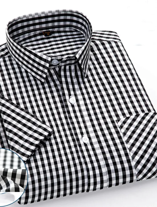 Discount OUKU Men's Dress Shirt Stripes and Plaid Office & Career Office Party Light Blue Black Dark Red Yellow Short Sleeve Turndown Spring & Summer Clothing Apparel