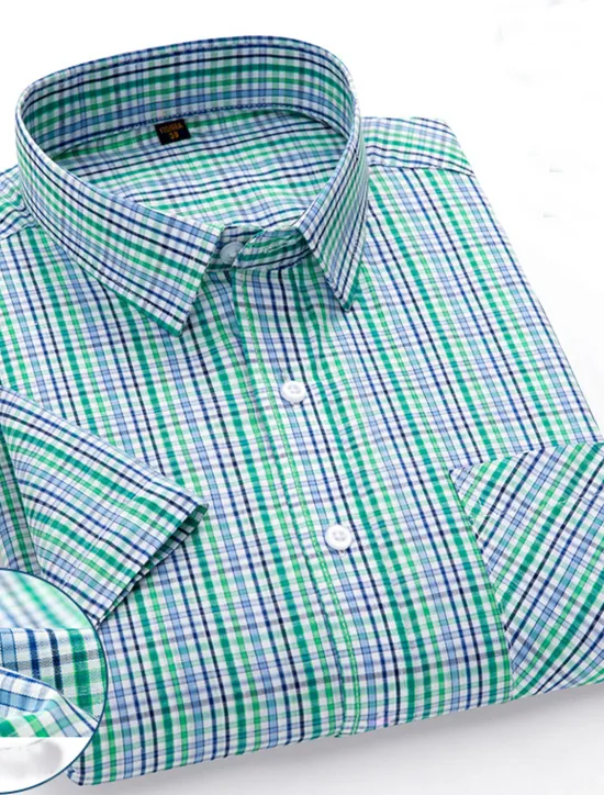 Discount OUKU Men's Dress Shirt Stripes and Plaid Office & Career Office Party Light Blue Black Dark Red Yellow Short Sleeve Turndown Spring & Summer Clothing Apparel