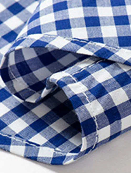 Discount OUKU Men's Dress Shirt Stripes and Plaid Office & Career Office Party Light Blue Black Dark Red Yellow Short Sleeve Turndown Spring & Summer Clothing Apparel