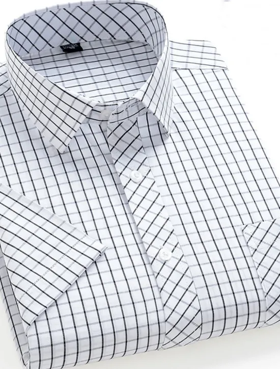 Discount OUKU Men's Dress Shirt Stripes and Plaid Office & Career Office Party Light Blue Black Dark Red Yellow Short Sleeve Turndown Spring & Summer Clothing Apparel