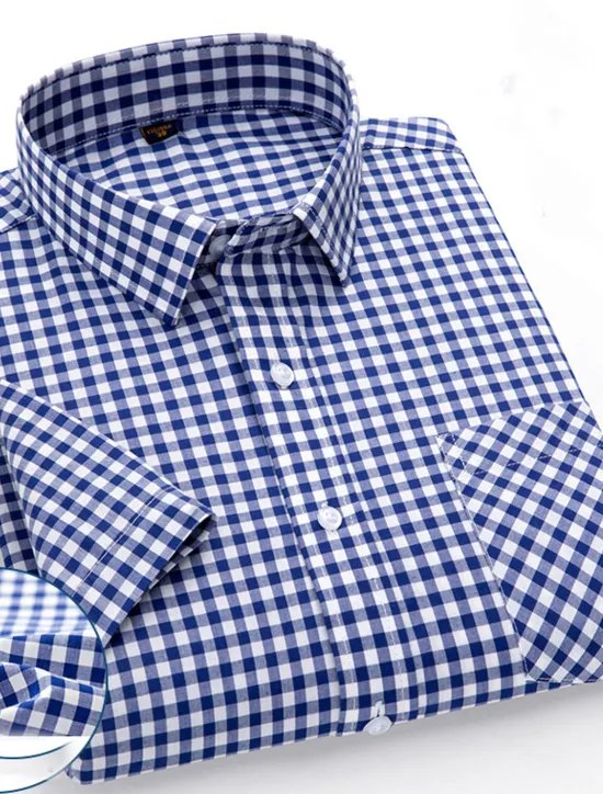 Discount OUKU Men's Dress Shirt Stripes and Plaid Office & Career Office Party Light Blue Black Dark Red Yellow Short Sleeve Turndown Spring & Summer Clothing Apparel