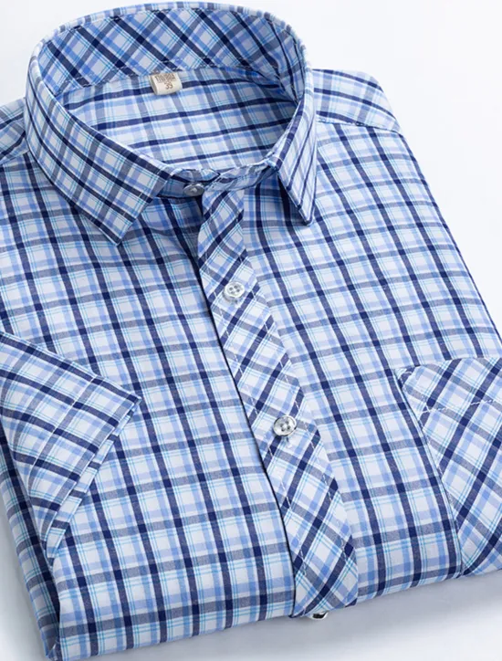 Online OUKU Men's Dress Shirt Stripes and Plaid Wedding Office & Career Yellow Dark Pink Blue Sky Blue Short Sleeve Turndown Spring & Summer Clothing Apparel