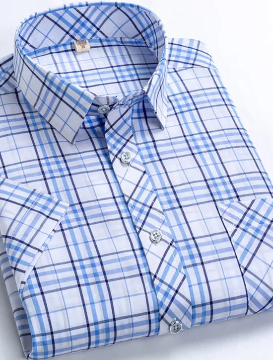 Online OUKU Men's Dress Shirt Stripes and Plaid Wedding Office & Career Yellow Dark Pink Blue Sky Blue Short Sleeve Turndown Spring & Summer Clothing Apparel