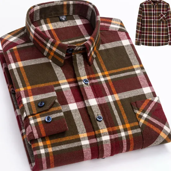 Best OUKU Men's Dress Shirt Stripes and Plaid Wedding Business Maroon Dark Red Yellow Dark Navy Long Sleeve Standing Collar Spring & Fall Clothing Apparel