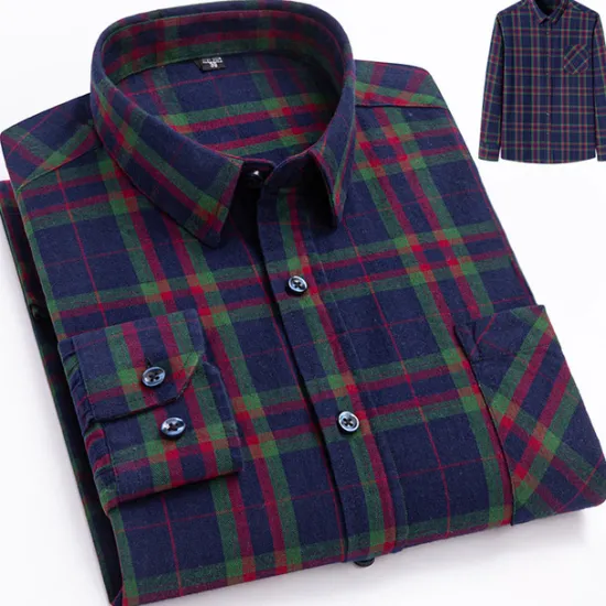 Best OUKU Men's Dress Shirt Stripes and Plaid Wedding Business Maroon Dark Red Yellow Dark Navy Long Sleeve Standing Collar Spring & Fall Clothing Apparel