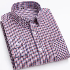 New OUKU Men's Dress Shirt Stripes and Plaid Wedding Office & Career Light Pink Dark Red Yellow Light Green Turndown All Seasons Clothing Apparel