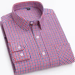 New OUKU Men's Dress Shirt Stripes and Plaid Wedding Office & Career Light Pink Dark Red Yellow Light Green Turndown All Seasons Clothing Apparel