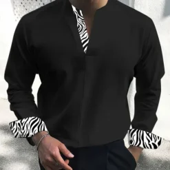 New OUKU Men's Dress Shirt Tunic Shirts Leopard Print Casual Daily Black White Beige Long Sleeve Stand Collar Spring Fall Clothing Apparel