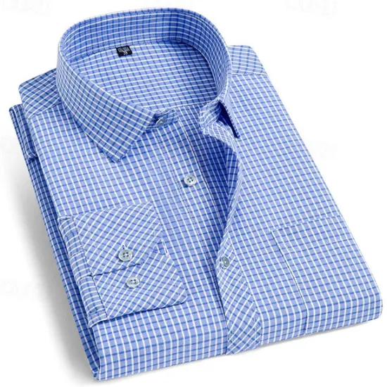 Discount OUKU Men's Dress Shirt Wrinkle Resistant French Cuff Shirt Collared Shirt Button Up Shirt Waves Wedding Outdoor Navy Blue Blue Light Blue Long Sleeve Turndown Summer Spring Clothing Apparel Button-Down