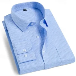 Discount OUKU Men's Dress Shirt Wrinkle Resistant French Cuff Shirt Collared Shirt Button Up Shirt Waves Wedding Outdoor Navy Blue Blue Light Blue Long Sleeve Turndown Summer Spring Clothing Apparel Button-Down