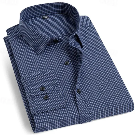 Discount OUKU Men's Dress Shirt Wrinkle Resistant French Cuff Shirt Collared Shirt Button Up Shirt Waves Wedding Outdoor Navy Blue Blue Light Blue Long Sleeve Turndown Summer Spring Clothing Apparel Button-Down