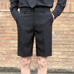 Sale OUKU Men's Dress Shorts Bermuda shorts Work Shorts Pleated Shorts Pleated Pocket Plain Comfort Breathable Knee Length Casual Daily Stylish Chic & Modern Black White Micro-elastic