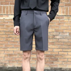 Sale OUKU Men's Dress Shorts Bermuda shorts Work Shorts Pleated Shorts Pleated Pocket Plain Comfort Breathable Knee Length Casual Daily Stylish Chic & Modern Black White Micro-elastic