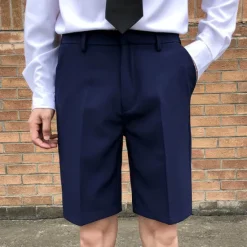 Sale OUKU Men's Dress Shorts Bermuda shorts Work Shorts Pleated Shorts Pleated Pocket Plain Comfort Breathable Knee Length Casual Daily Stylish Chic & Modern Black White Micro-elastic