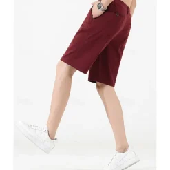 New OUKU Men's Dress Shorts Burmuda Shorts Work Shorts Ruched Pocket Plain Comfort Breathable Knee Length Outdoor Business Fashion Casual Black Wine