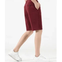 New OUKU Men's Dress Shorts Burmuda Shorts Work Shorts Ruched Pocket Plain Comfort Breathable Knee Length Outdoor Business Fashion Casual Black Wine