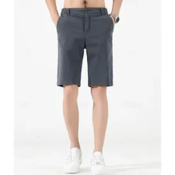 New OUKU Men's Dress Shorts Burmuda Shorts Work Shorts Ruched Pocket Plain Comfort Breathable Knee Length Outdoor Business Fashion Casual Black Wine