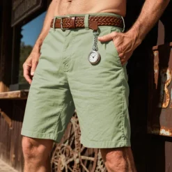Sale OUKU Men's Dress Shorts Burmuda Shorts Work Shorts Pocket Plain Comfort Breathable Knee Length Outdoor Business Fashion Casual Yellow Light Green